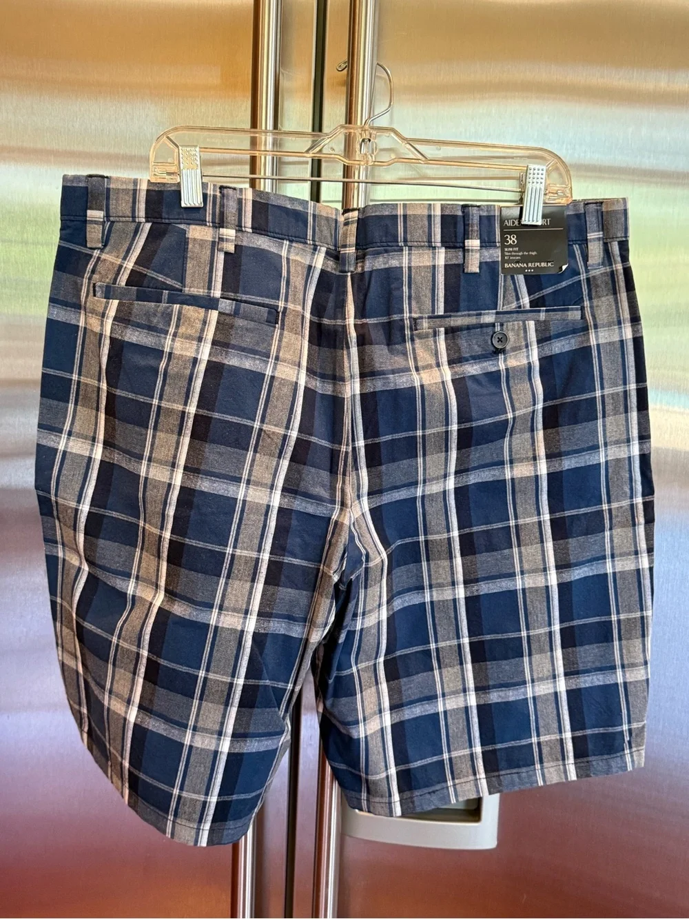 Banana Republic Navy and White Plaid Flat-Front Shorts, NWT, size 38